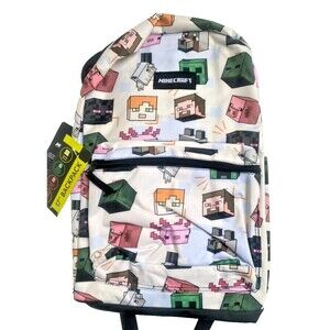 Minecraft Creeper 17" Laptop Backpack White /off White Kids Boy School Bag, NWT
